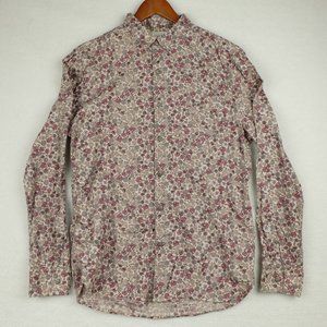 Rocka John Rocha Womens Button Up Shirt Medium White Purple Floral Rose Cottage